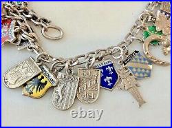 37 Vintage Sterling German Travel Charm Bracelet Heart You Can't Be True Dear