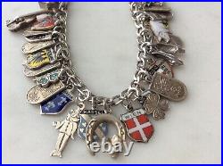 37 Vintage Sterling German Travel Charm Bracelet Heart You Can't Be True Dear