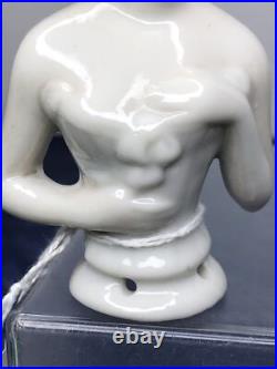 3.25 Antique German Bisque Half 1/2 Doll Lady With Vintage Wig CC