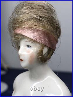 3.25 Antique German Bisque Half 1/2 Doll Lady With Vintage Wig CC