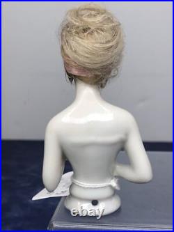 3.25 Antique German Bisque Half 1/2 Doll Lady With Vintage Wig CC