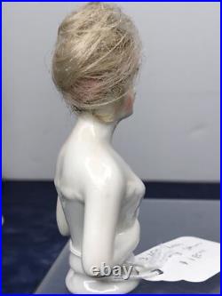 3.25 Antique German Bisque Half 1/2 Doll Lady With Vintage Wig CC
