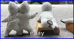3 Antique German Bisque Snow Baby Hertwig Tumblers on Bisque Sleds