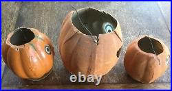3 Vintage Halloween Germany German Jack O Lantern Pumpkins