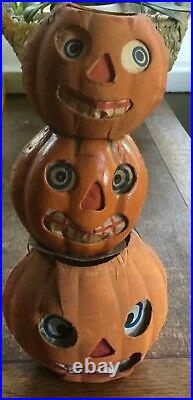 3 Vintage Halloween Germany German Jack O Lantern Pumpkins