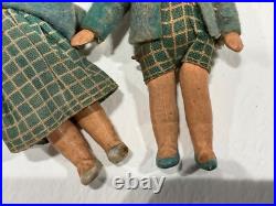 3 antique German all bisque Mini Dollhouse Doll Molded Hair Original Clothes