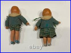 3 antique German all bisque Mini Dollhouse Doll Molded Hair Original Clothes