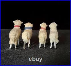 4 Antique Vintage Christmas Wooly German Putz Stick Leg Sheep 4 Antique Vintage Christmas Wooly German Putz Stick Leg Sheep
