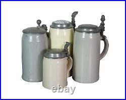 4 Antique & Vintage German Plain Lidded Ceramic Stoneware Beer Steins 6 to 10 4 Antique & Vintage German Plain Lidded Ceramic Stoneware Beer Steins 6 to 10