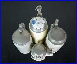 4 Antique & Vintage German Plain Lidded Ceramic Stoneware Beer Steins 6 to 10 4 Antique & Vintage German Plain Lidded Ceramic Stoneware Beer Steins 6 to 10