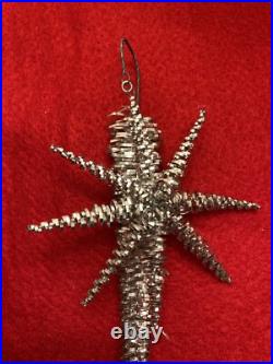 4 Antique Vintage German Wire Metal Tinsel Wrapped Christmas Tree StarvOrnaments