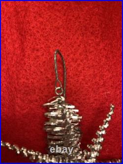 4 Antique Vintage German Wire Metal Tinsel Wrapped Christmas Tree StarvOrnaments