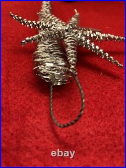 4 Antique Vintage German Wire Metal Tinsel Wrapped Christmas Tree StarvOrnaments