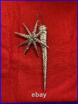 4 Antique Vintage German Wire Metal Tinsel Wrapped Christmas Tree StarvOrnaments