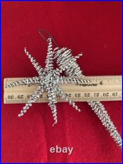 4 Antique Vintage German Wire Metal Tinsel Wrapped Christmas Tree StarvOrnaments