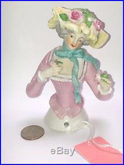 5 Antique German Porcelain Half 1/2 Doll Pink Bodice Detailed Hat Gray Hair #CC