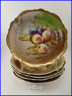 5 Vintage Antique Carl Tielsch German Fruit Gold Autumn Porcelain Soup Bowls