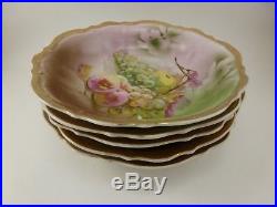 5 Vintage Antique Carl Tielsch German Fruit Gold Autumn Porcelain Soup Bowls