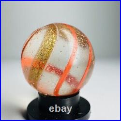 69 Antique German Handmade Red / Orange Banded Gold Lutz Swirl Vintage Marbles