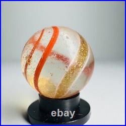 69 Antique German Handmade Red / Orange Banded Gold Lutz Swirl Vintage Marbles
