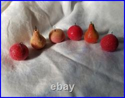 6 Antique German Spun Cotton Mica Sugared Fruit Feather Tree Christmas Ornaments 6 Antique German Spun Cotton Mica Sugared Fruit Feather Tree Christmas Ornaments