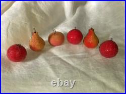 6 Antique German Spun Cotton Mica Sugared Fruit Feather Tree Christmas Ornaments 6 Antique German Spun Cotton Mica Sugared Fruit Feather Tree Christmas Ornaments