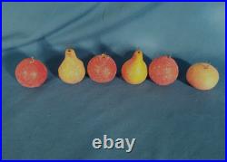 6 Antique German Spun Cotton Mica Sugared Fruit Feather Tree Christmas Ornaments 6 Antique German Spun Cotton Mica Sugared Fruit Feather Tree Christmas Ornaments