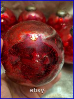 6 Vintage Antique Large German Kugel Crackle Glass Ornament Balls Christmas 6 Vintage Antique Large German Kugel Crackle Glass Ornament Balls Christmas