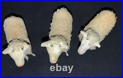 (6) Vintage German Matchstick Legs Wooly Sheep Flock Christmas Putz