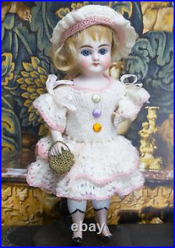 7 1/2 Antique German All-bisque Miniature Doll With Rare Pink Ankle Boots