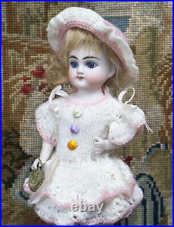 7 1/2 Antique German All-bisque Miniature Doll With Rare Pink Ankle Boots