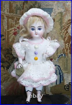 7 1/2 Antique German All-bisque Miniature Doll With Rare Pink Ankle Boots