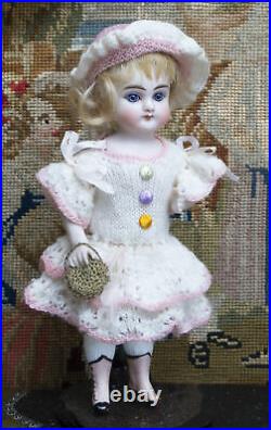7 1/2 Antique German All-bisque Miniature Doll With Rare Pink Ankle Boots