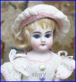 7 1/2 Antique German All-bisque Miniature Doll With Rare Pink Ankle Boots