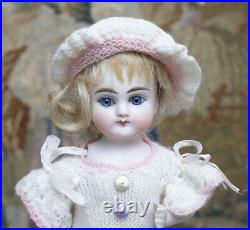 7 1/2 Antique German All-bisque Miniature Doll With Rare Pink Ankle Boots