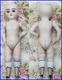 7 1/2 Antique German All-bisque Miniature Doll With Rare Pink Ankle Boots