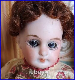 7 Antique German Bisque Head Doll With Trunk & Wardrobe