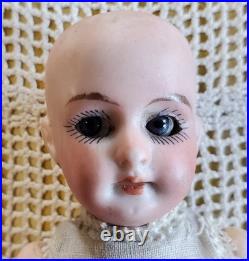 7 Antique German Bisque Head Doll With Trunk & Wardrobe