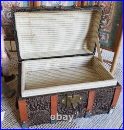 7 Antique German Bisque Head Doll With Trunk & Wardrobe