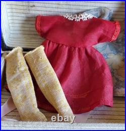 7 Antique German Bisque Head Doll With Trunk & Wardrobe