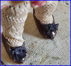 7 Antique German Bisque Head Doll With Trunk & Wardrobe