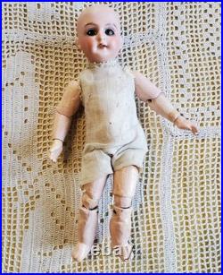 7 Antique German Bisque Head Doll With Trunk & Wardrobe