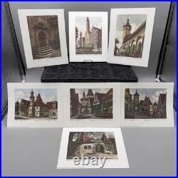 7 Ernst Geissendorfer Original Etchings Rothenburg Germany Hand Colored 7x9