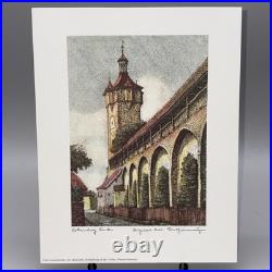 7 Ernst Geissendorfer Original Etchings Rothenburg Germany Hand Colored 7x9