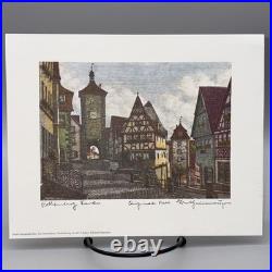 7 Ernst Geissendorfer Original Etchings Rothenburg Germany Hand Colored 7x9