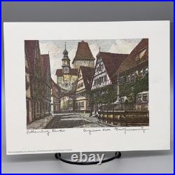 7 Ernst Geissendorfer Original Etchings Rothenburg Germany Hand Colored 7x9