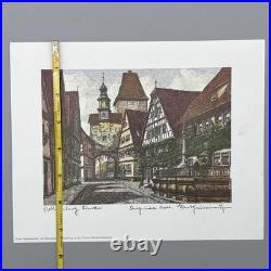 7 Ernst Geissendorfer Original Etchings Rothenburg Germany Hand Colored 7x9