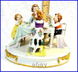 #7 Figurine Antique German Large Oval Base 6 Tall 4 Children at the Table