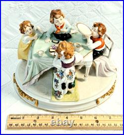 #7 Figurine Antique German Large Oval Base 6 Tall 4 Children at the Table