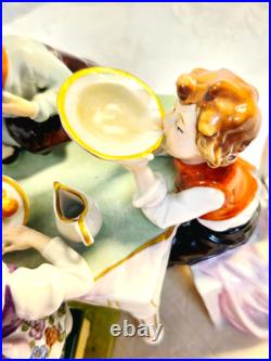 #7 Figurine Antique German Large Oval Base 6 Tall 4 Children at the Table